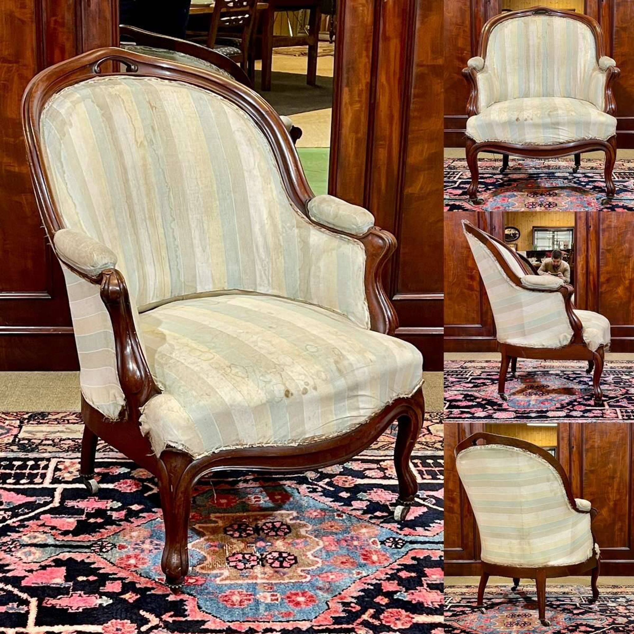 Napoleon III bergère in mahogany from the late 19th century to be reupholstered.