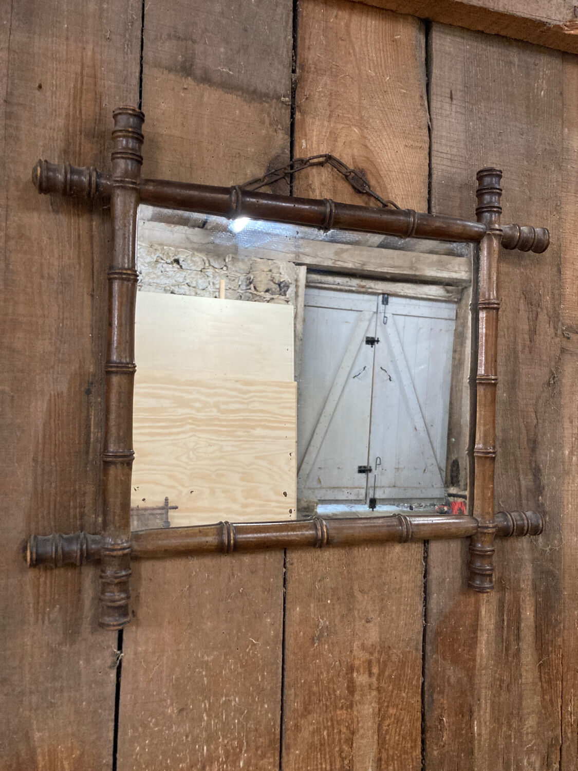 Mirror 45x51cm rectangular wood imitation bamboo 1960