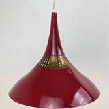 Scandinavian pendant light in red metal and brass, 1960