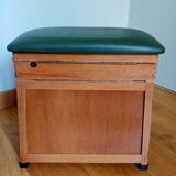 Fishing stool chest in wood and green skaï
