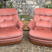 Pair of pink tufted velvet frog chairs 1970