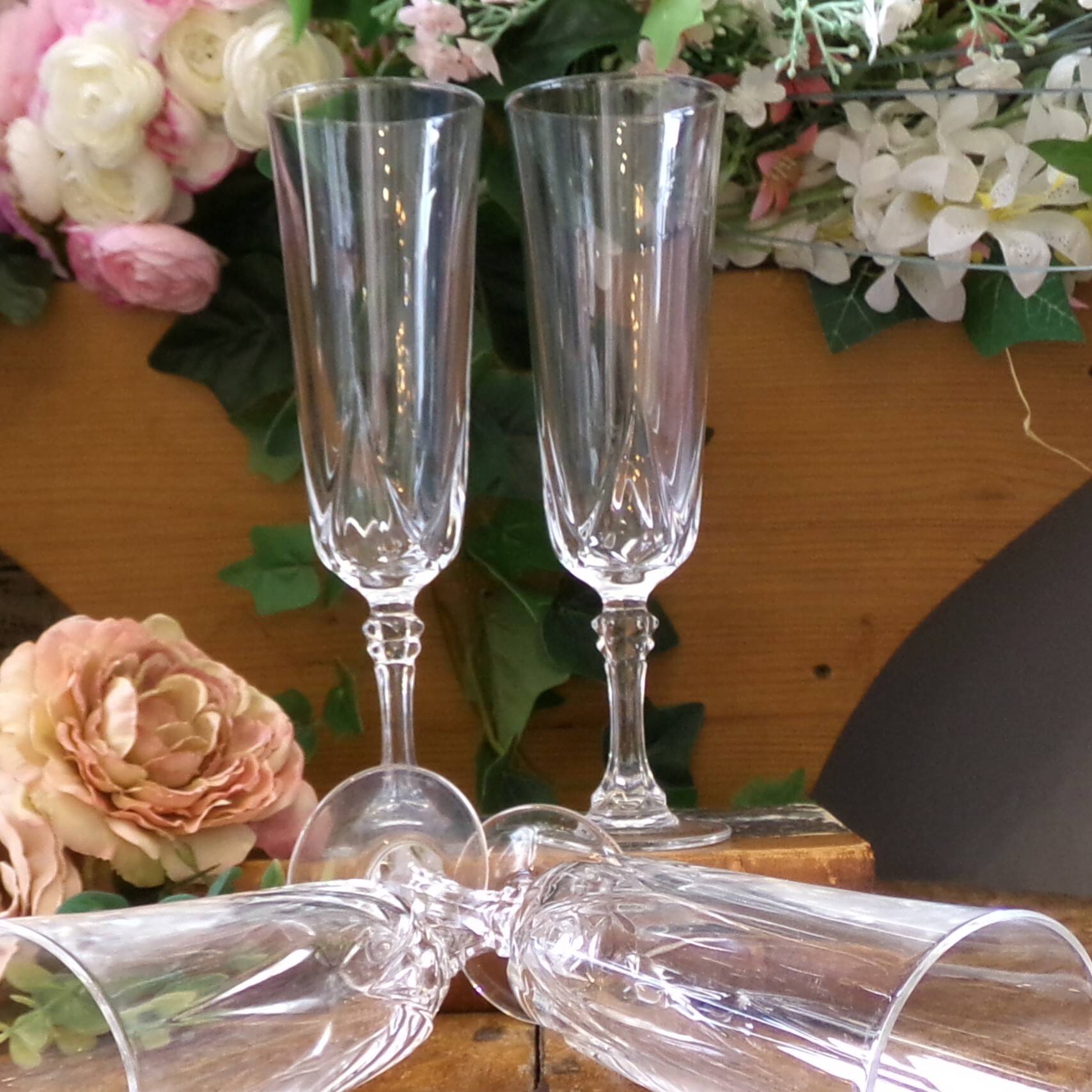 Champagne flutes Cristal d'Arques, "Louvre" pattern