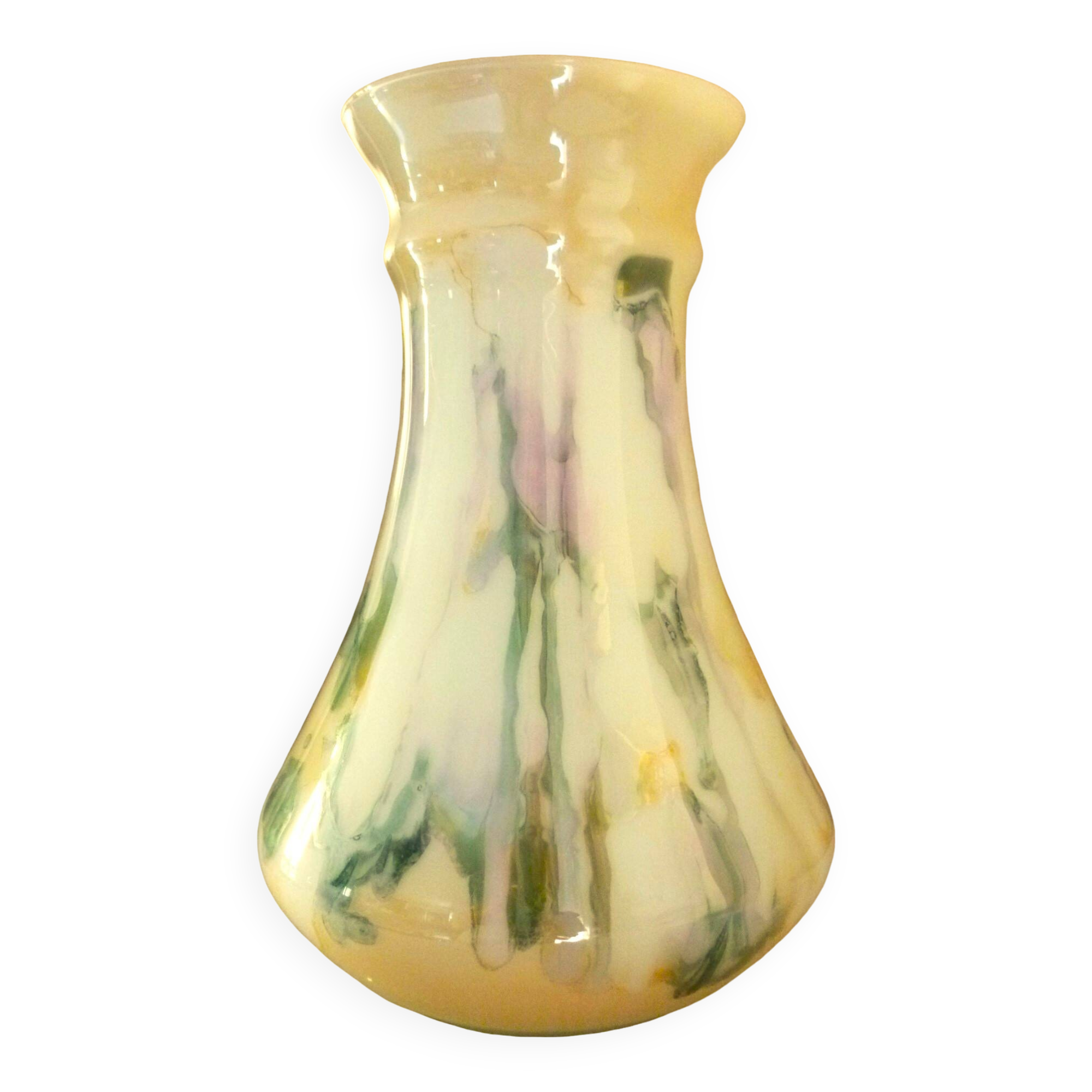 Large vase, blown glass with colored inclusions, Murano design from the 80s