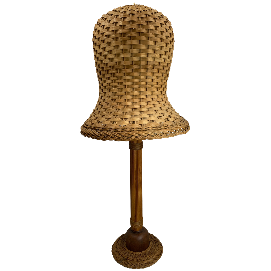 Midcentury Scandinavian rattan wicker mushroom floor lamp, 1960s