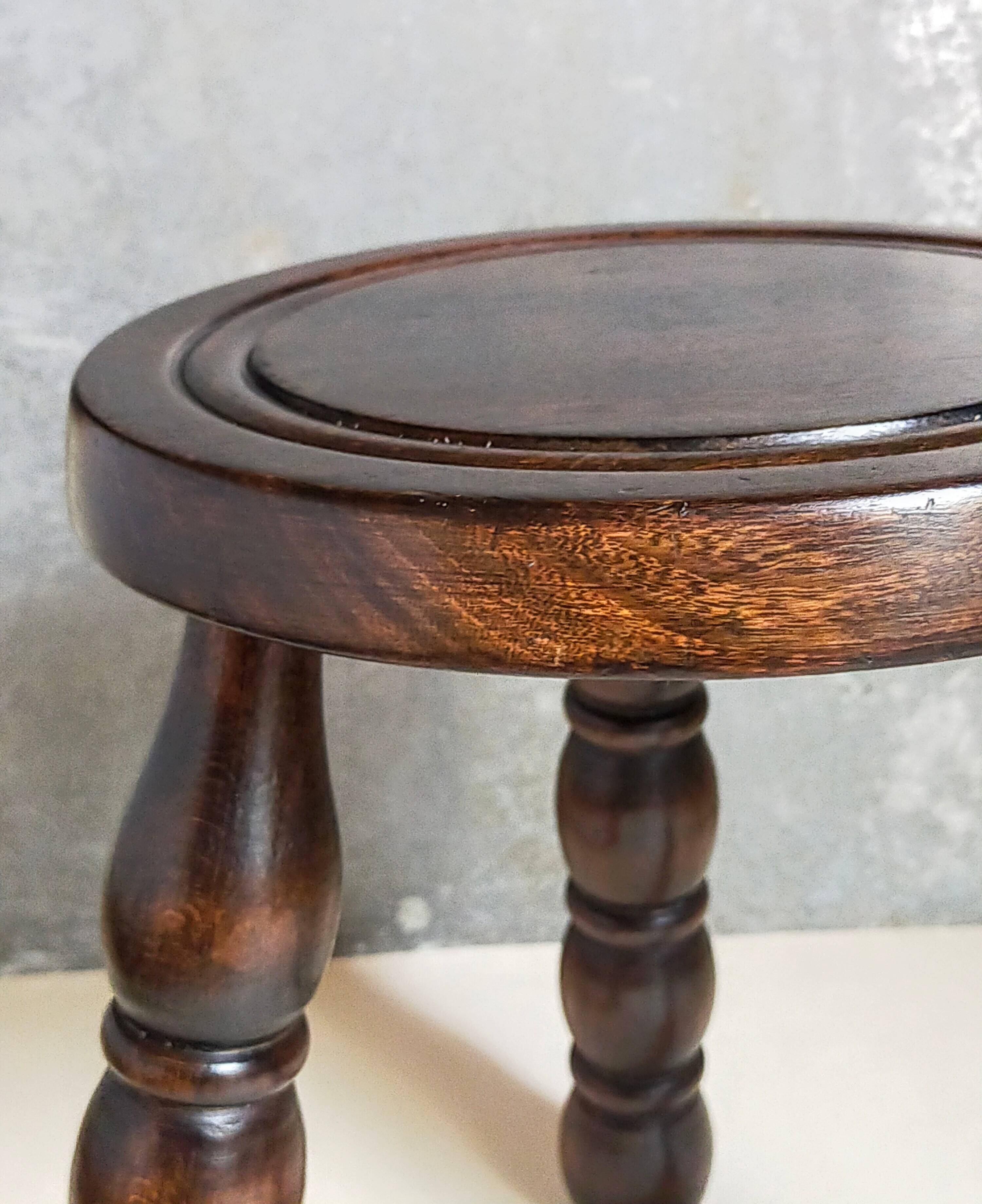 Vintage solid turned wood tripod stool