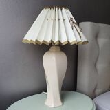 Vintage ceramic table lamp with pleated lampshade 1980