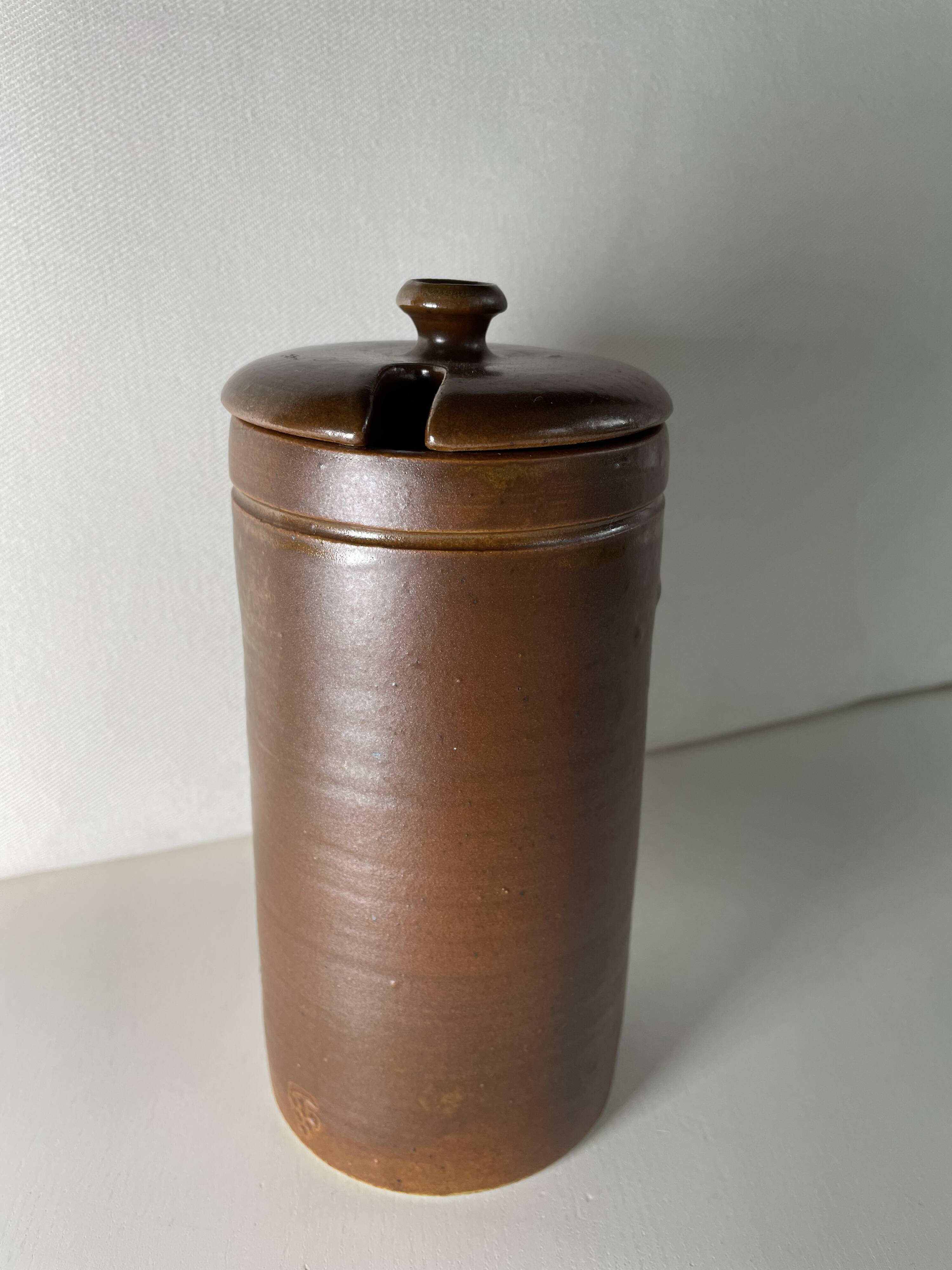 Pot de confiture/moutarde à couvercle en grès vintage