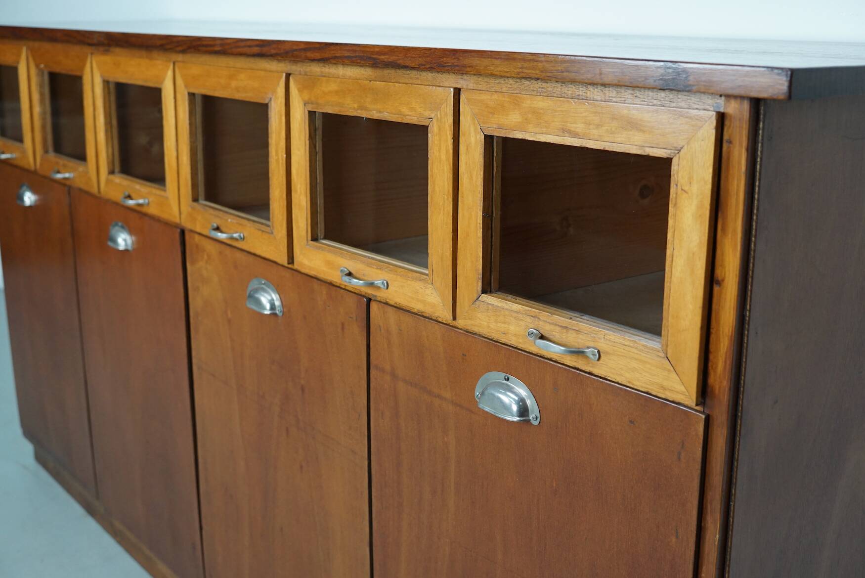Vintage Dutch Beech & Oak Haberdashery Shop / Grain Cabinet, 1950s