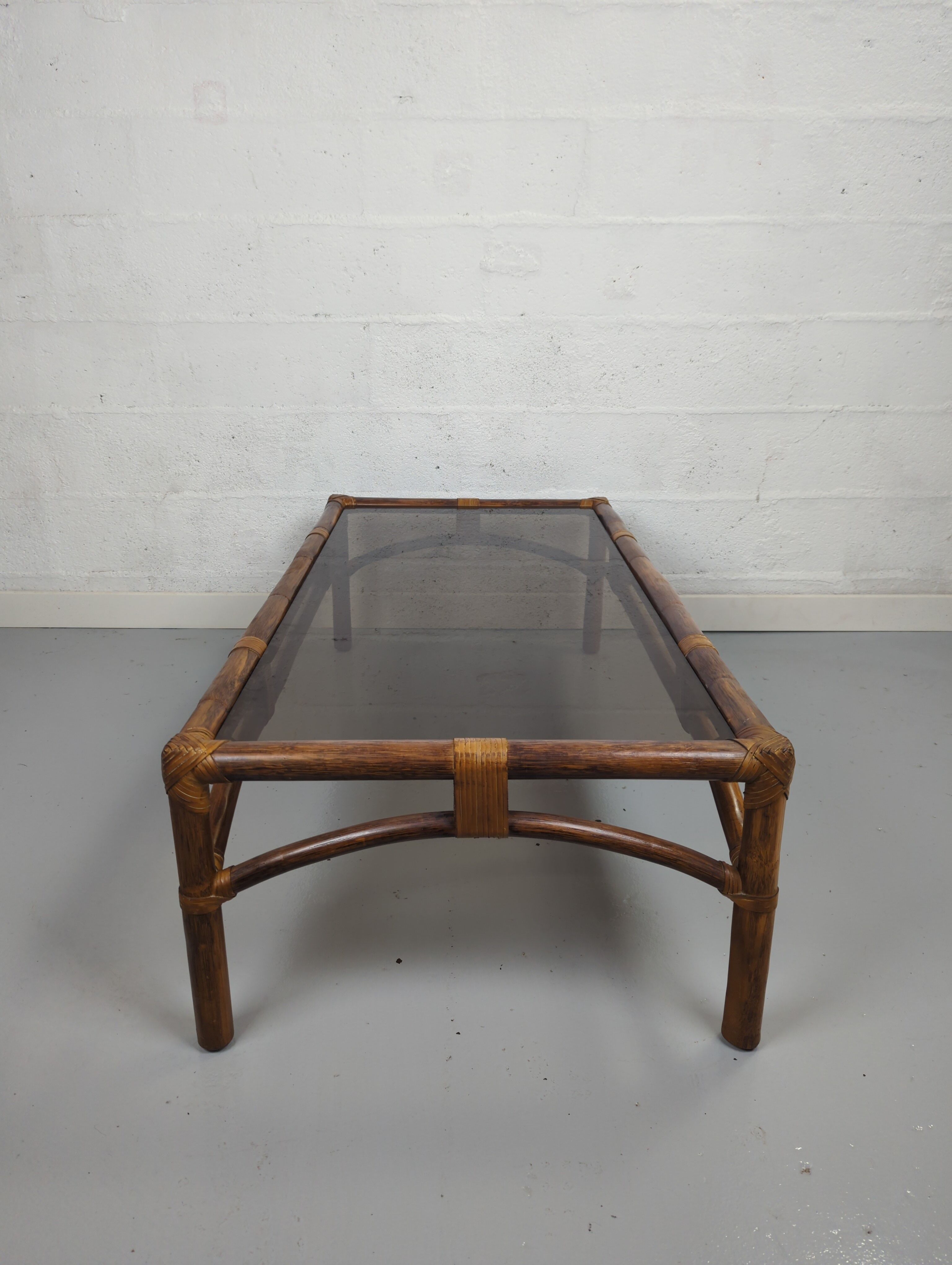 Coffee table bamboo smoked glass