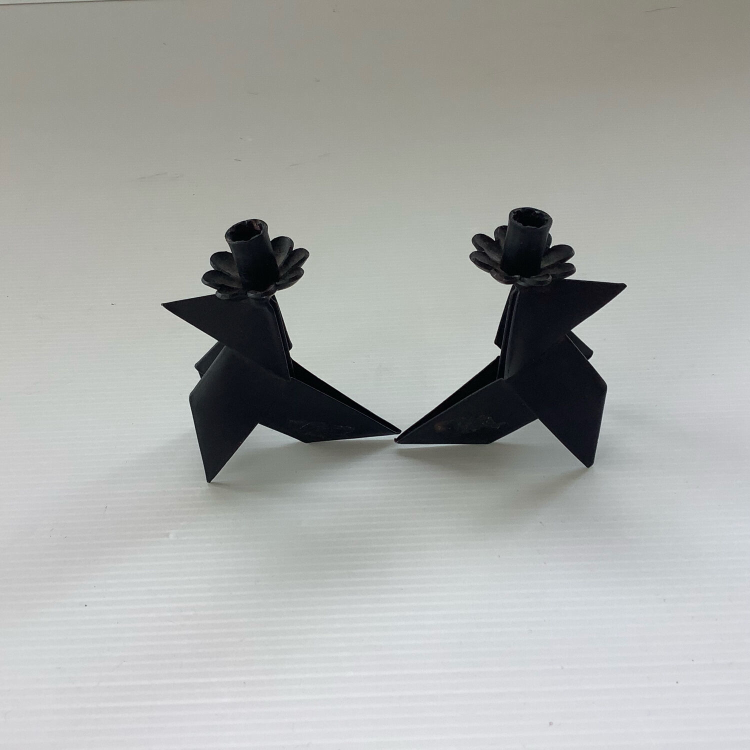 2 Small Vintage Candlesticks 1970s Denmark Brutalist Handmade Birds