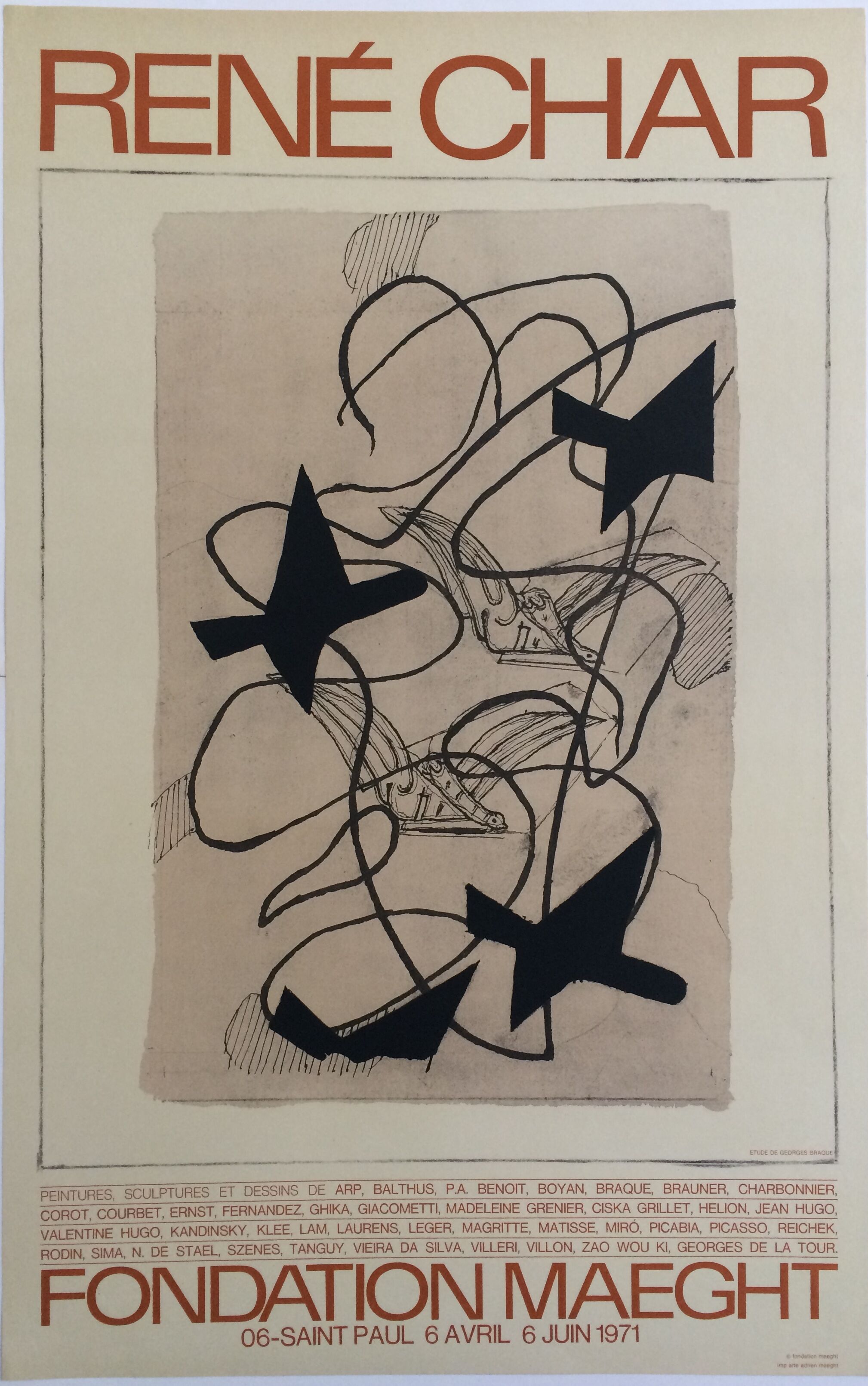 Georges braque, rené char / fondation maeght, 1971. original exhibition poster