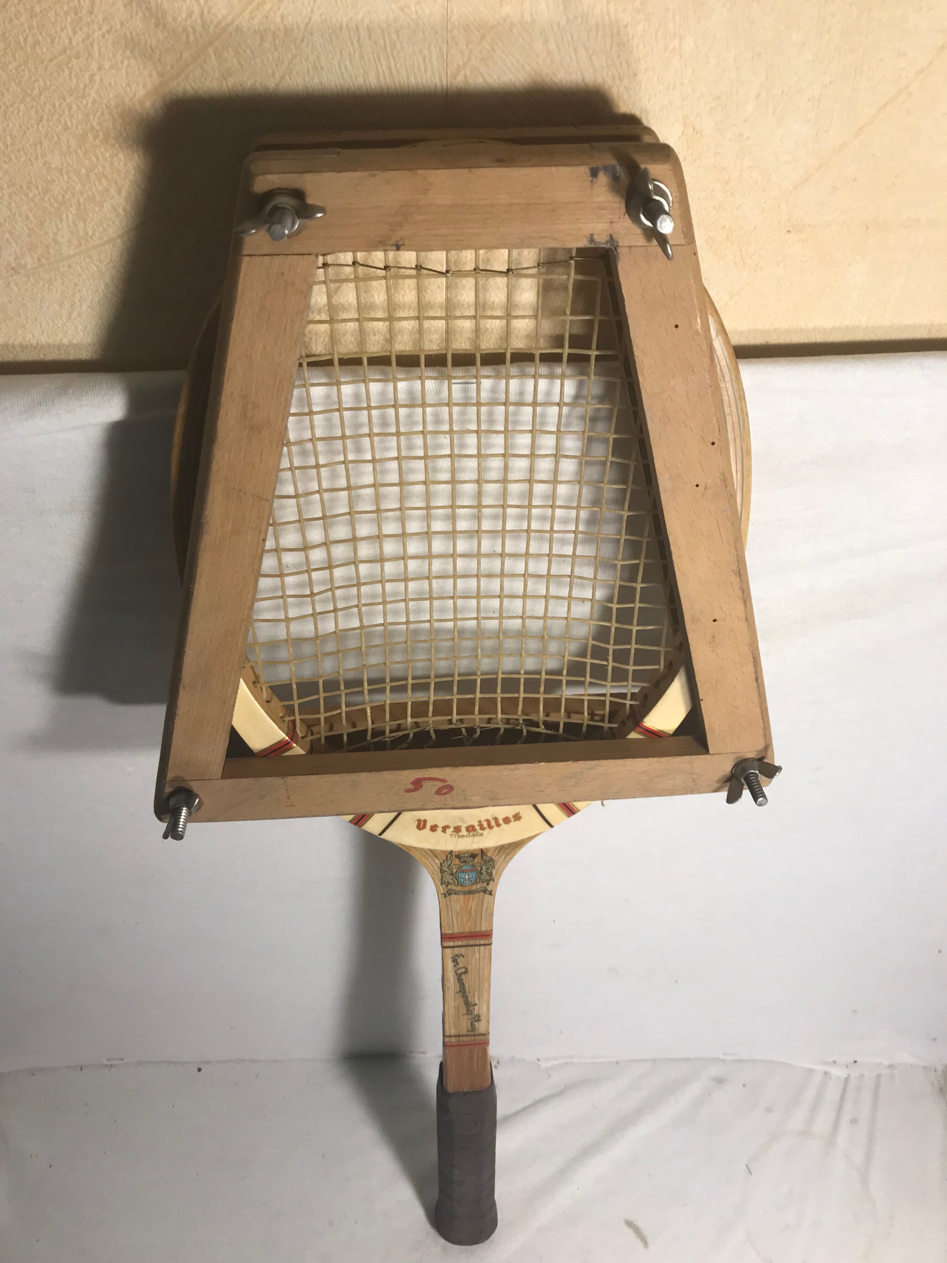 Old tennis racket J. Gauthier versailles wood + leather + protection wood