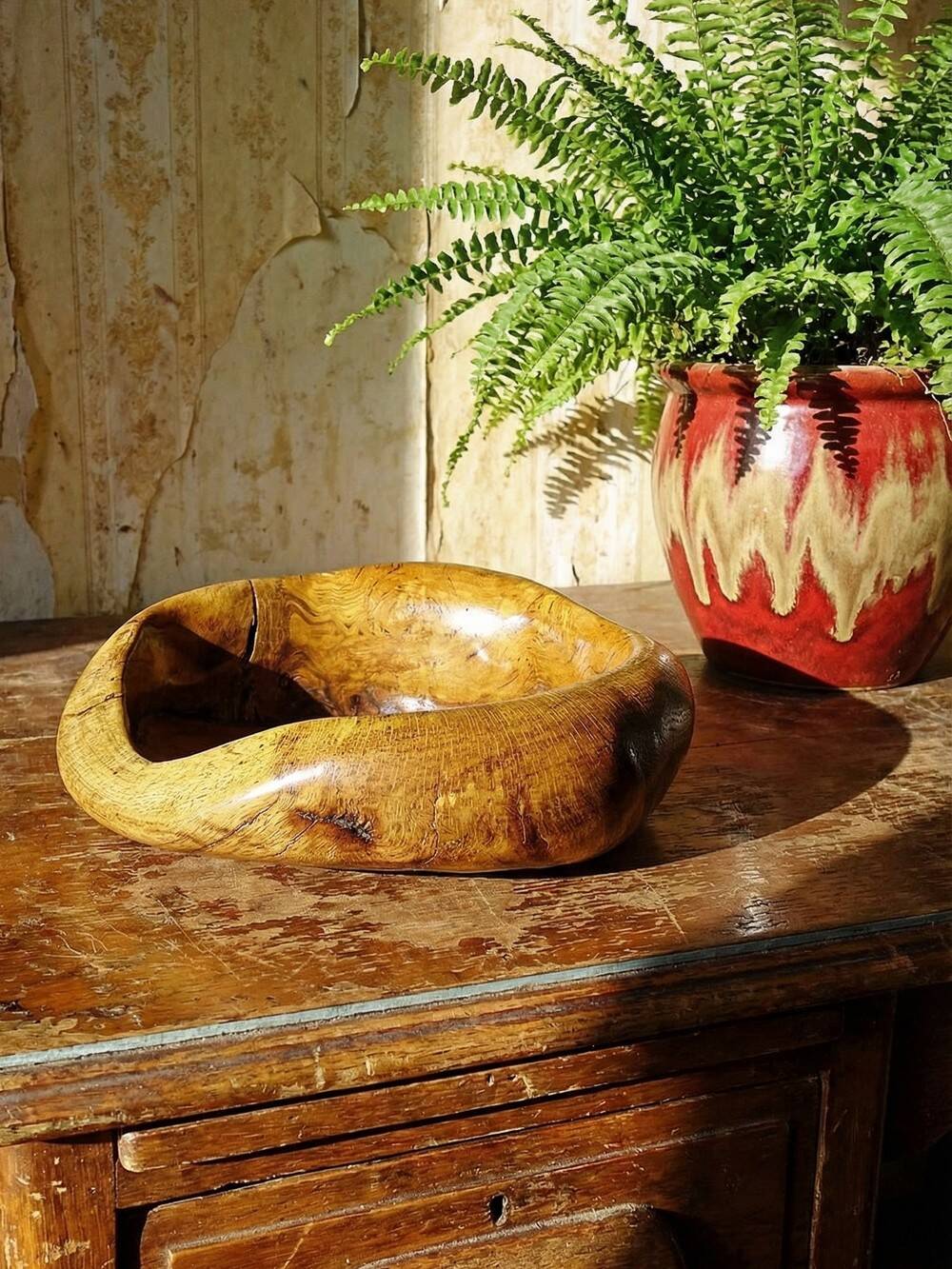 Olive wood catchall Monoxyle brutalist vintage 50s-60s handcrafted