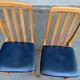 2 Scandinavian chairs in solid blond wood and blue imitation leather, 1970