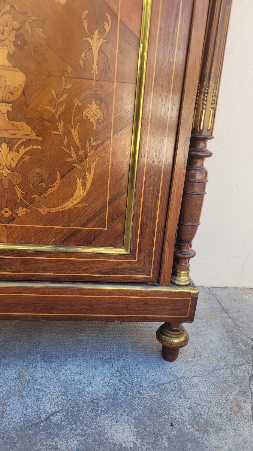 Napoleon III sideboard in floral marquetry and marble 19th century