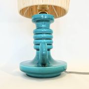 Art Deco green ceramic candle holder lamp base with raffia shade