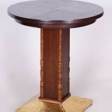 Restored Art Deco Small Table, Oak, Brass, Revived Polish, Czechia, 1920s