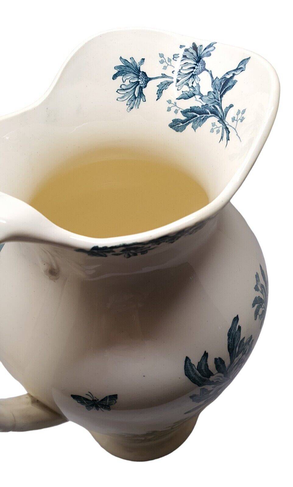 Ancien Grand Broc de Toilette Saint Amand Et Hamage St Anonyme Pivoine Vert