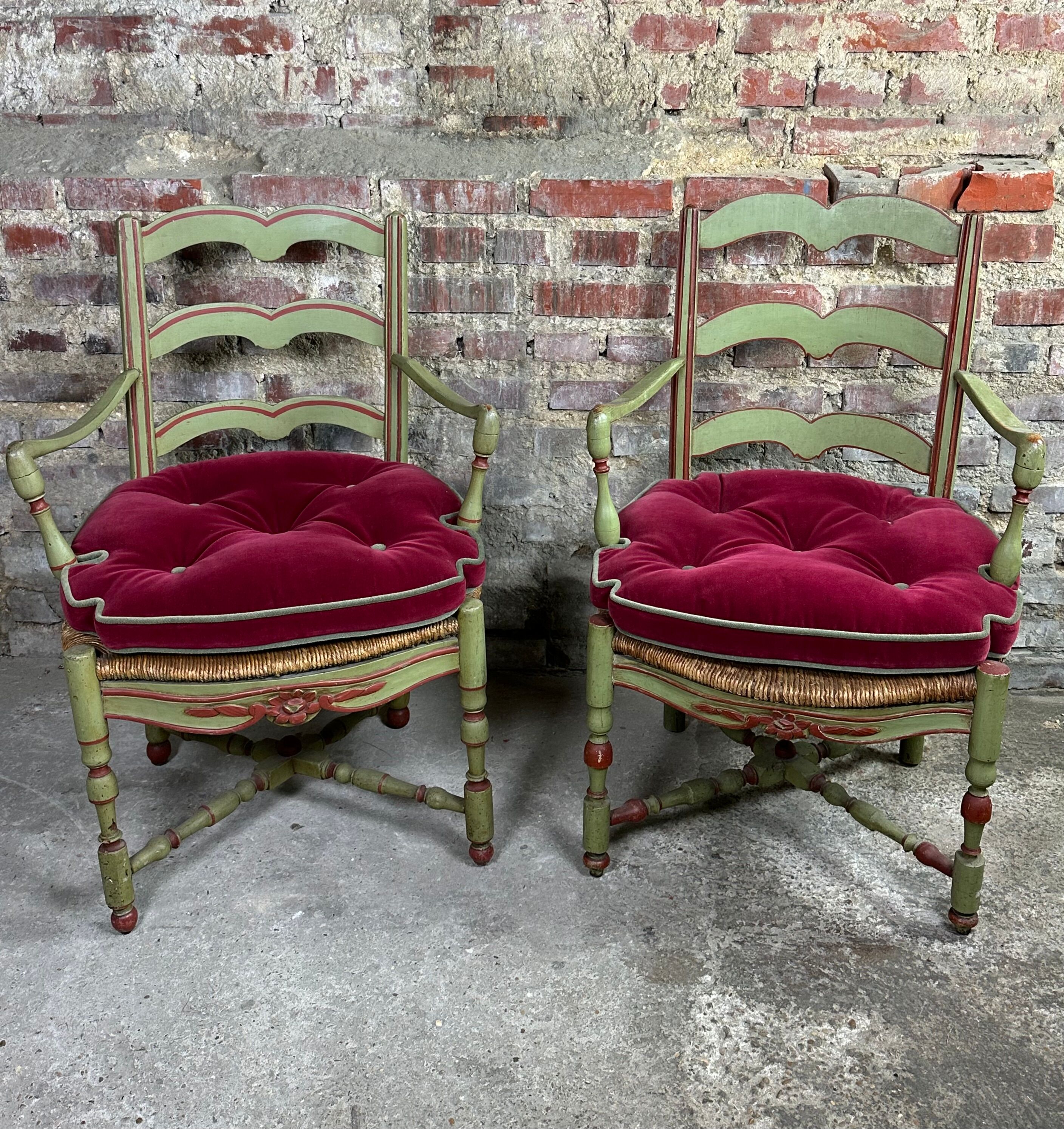 Pair of provençal straw armchairs late nineteenth