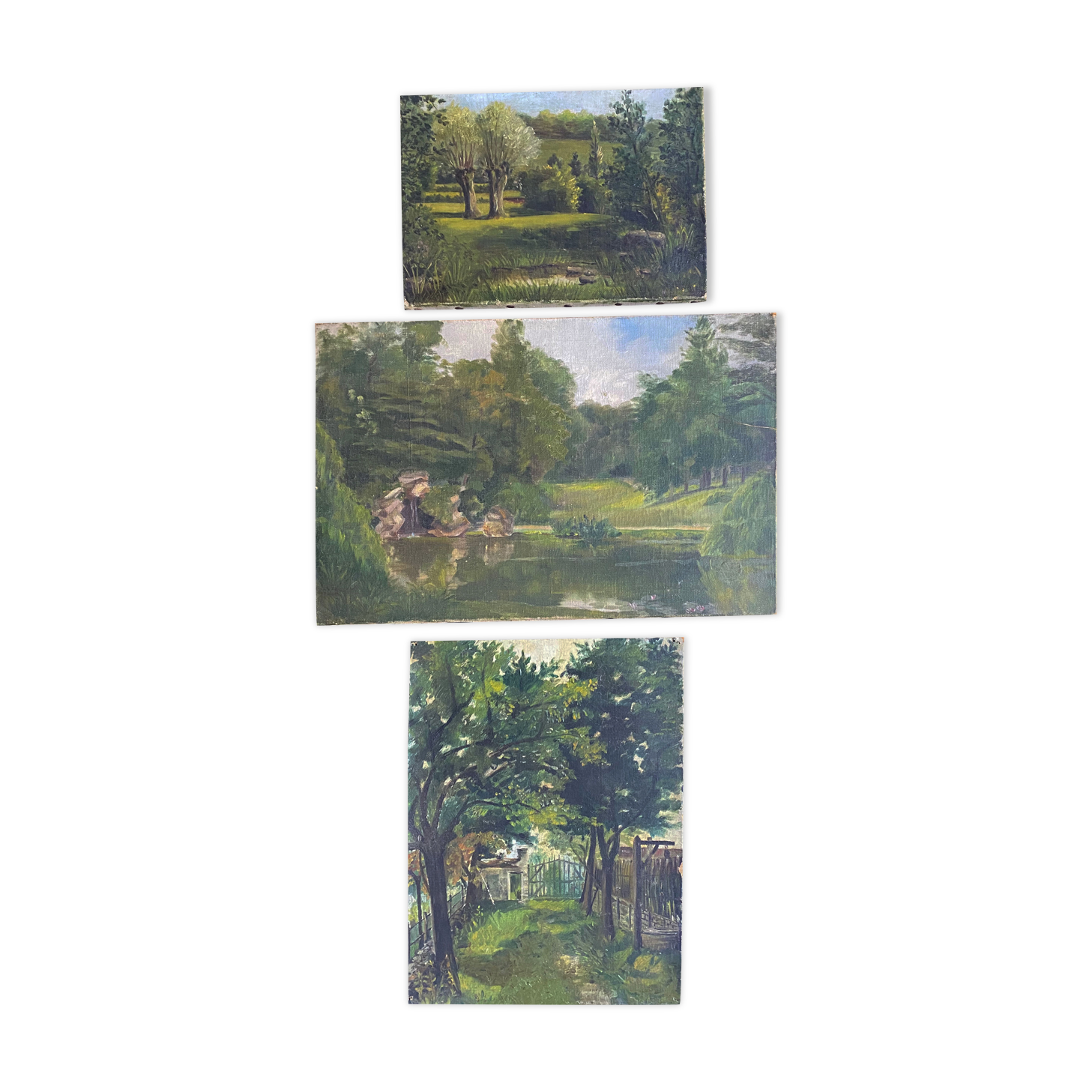 Paintings lot of 3 HST Landscapes Garden Pond early XX°