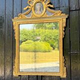 Large Mirror with Entwined Doves, Louis XVI, Gilded and Painted Wood, 18th Century