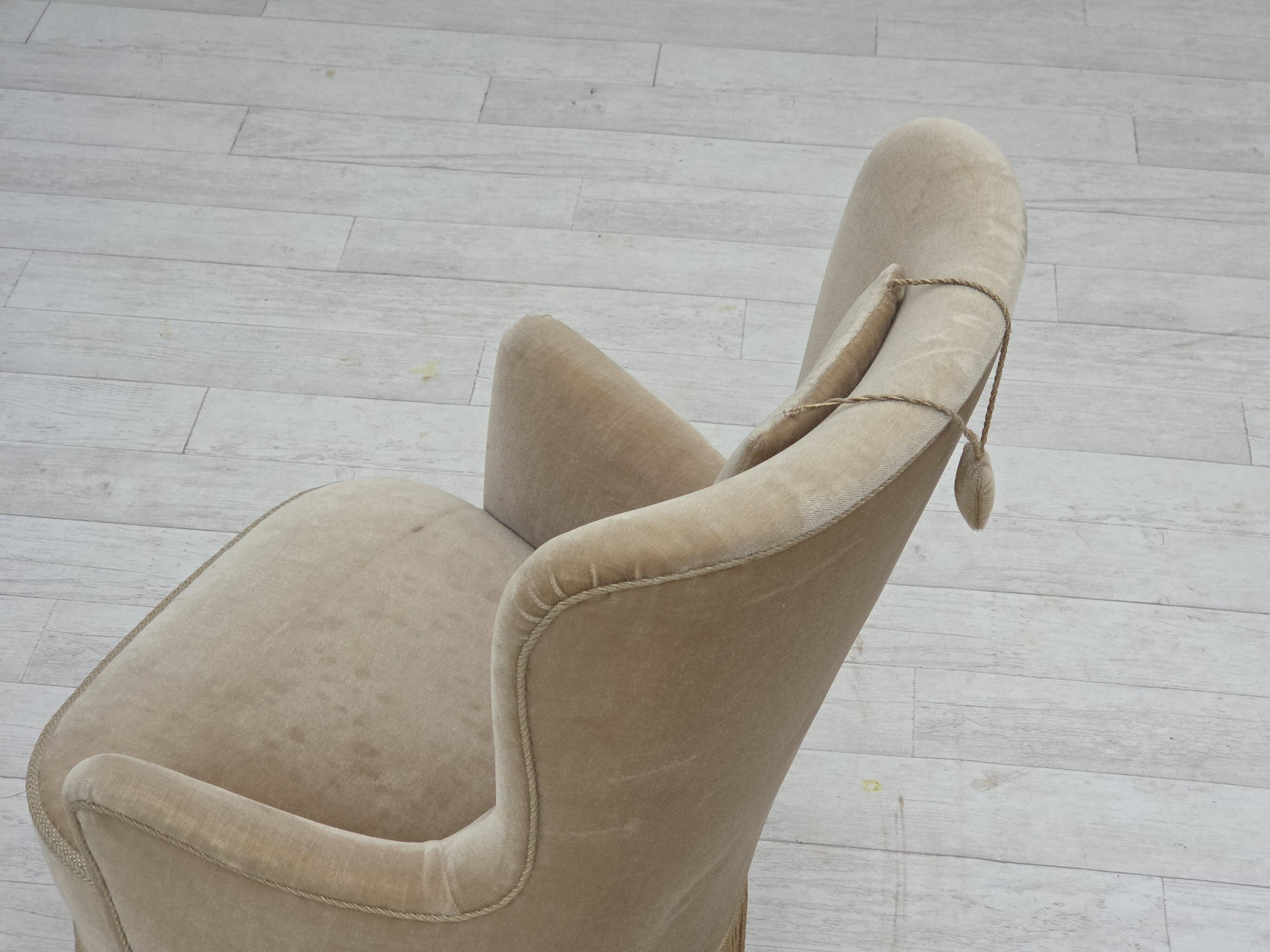 1960s, Danish armchair in green/brown furniture velour, original condition.