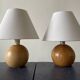 Lampe boule en bois blond vintage