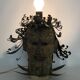 Unique piece. Wooden lamp and metal hair with devil's head "self-portrait"