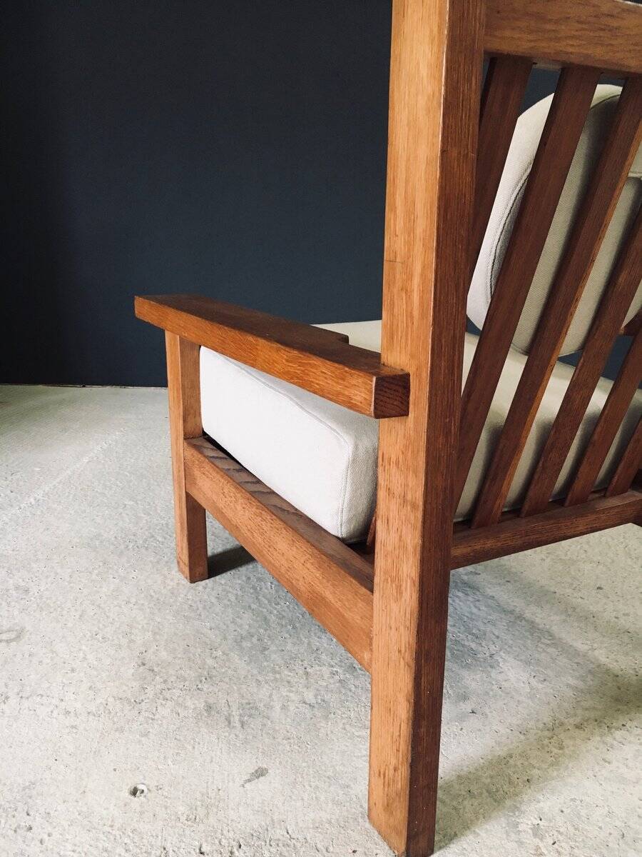 Brutalist Square Oak Lounge Chair, Belgium, 1950s