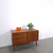 Vintage teak cabinet from the 1960s, sideboard with 3 drawers and a door.