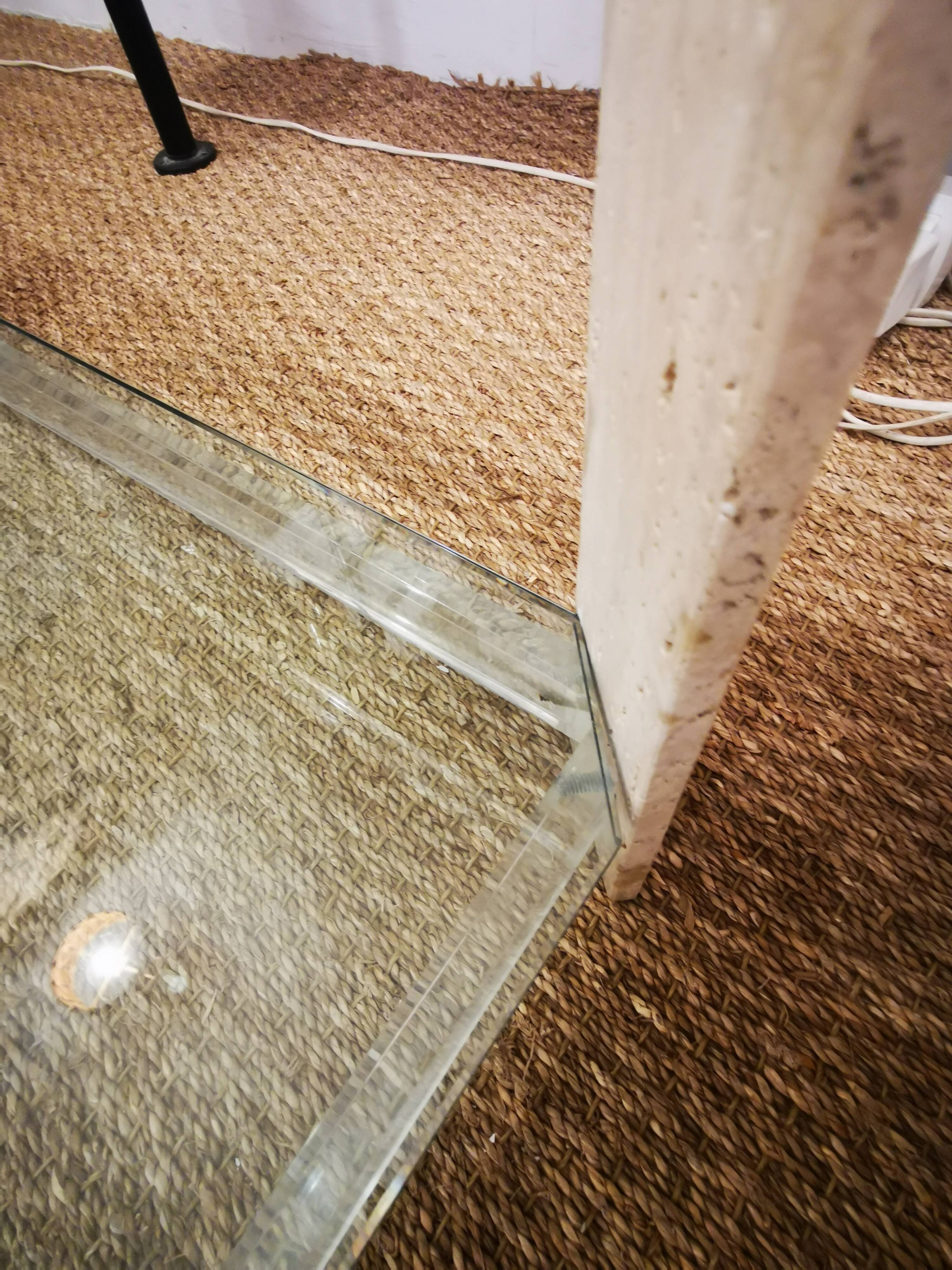 Italian travertine, perspex and glass coffee table, circa 1970