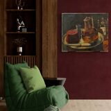 Tableau huile sur toile, nature morte oriental, XXe, huile sur toile, signé, 65x54 cm, sans cadre