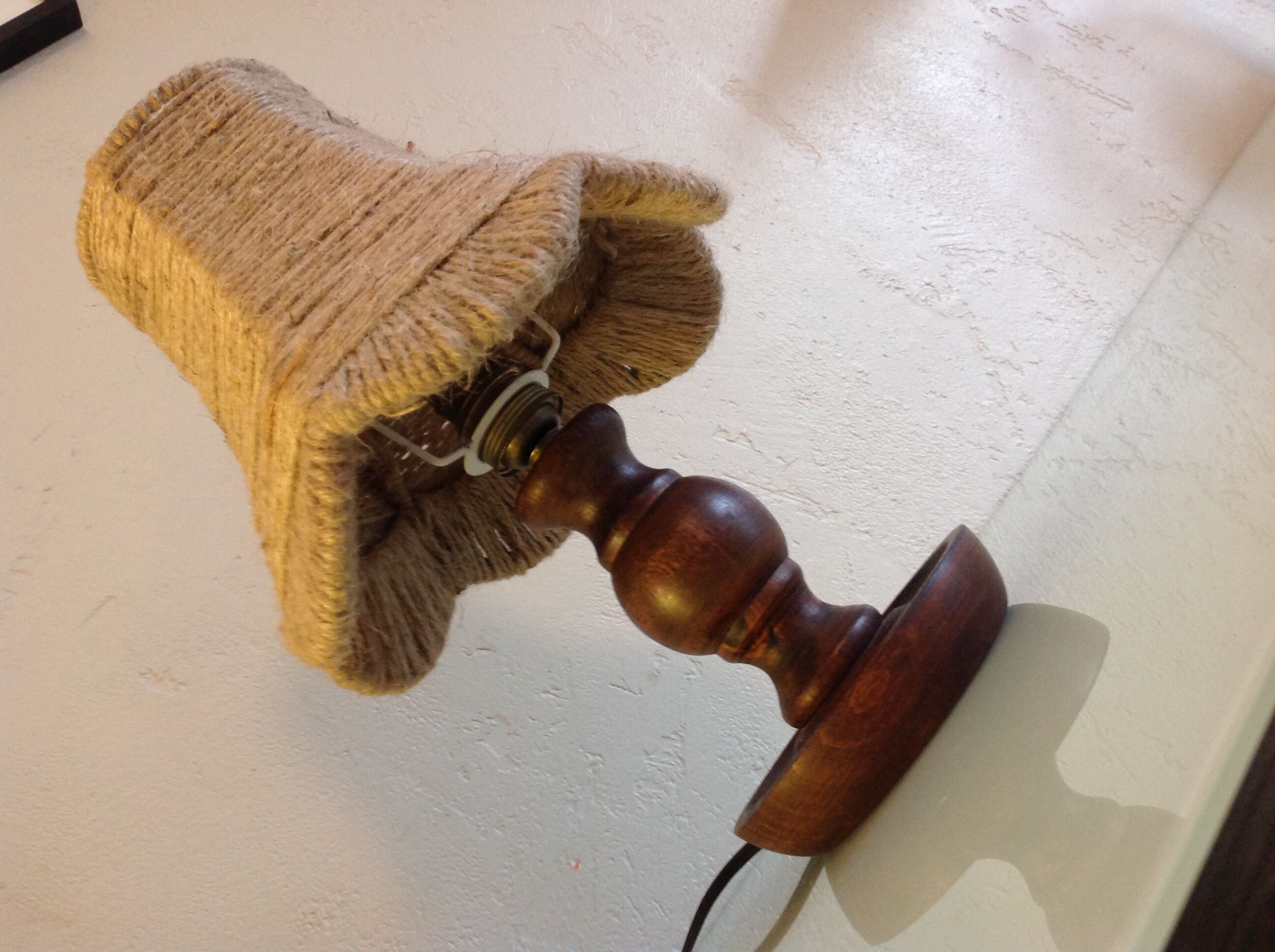 Wooden bedside lamp and Lampshade in rope/vintage 60-70 years