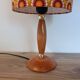 Mid-century wooden table lamp, retro-pop saffron print