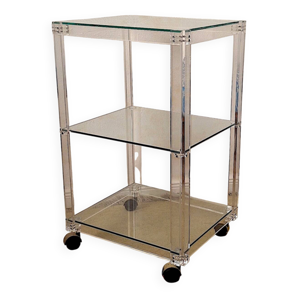 Chariot de service vintage en plexiglas et verre italien, 1980