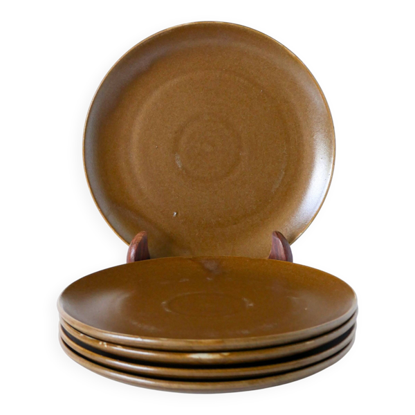 Lot de 5 assiettes à dessert en grès, 1970 - 19 cm