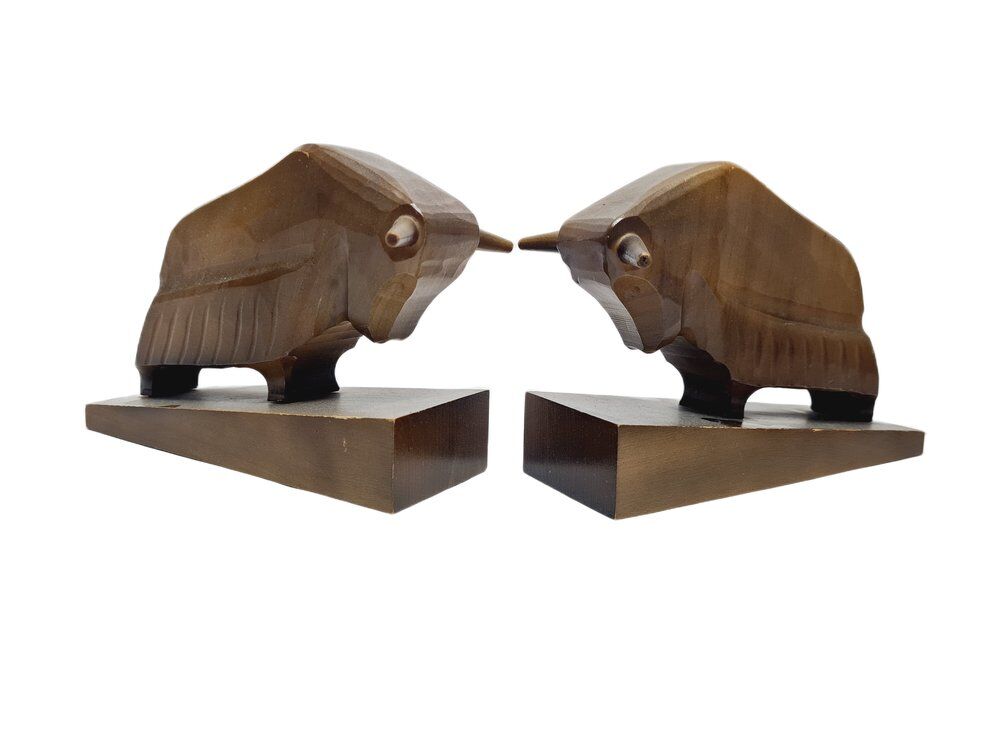 Vintage figurative wooden bookends, 1950s, set of 2
