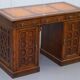Restored Gothic desk with side bookshelves, drawer, and sloping top by Pugin Gillows.