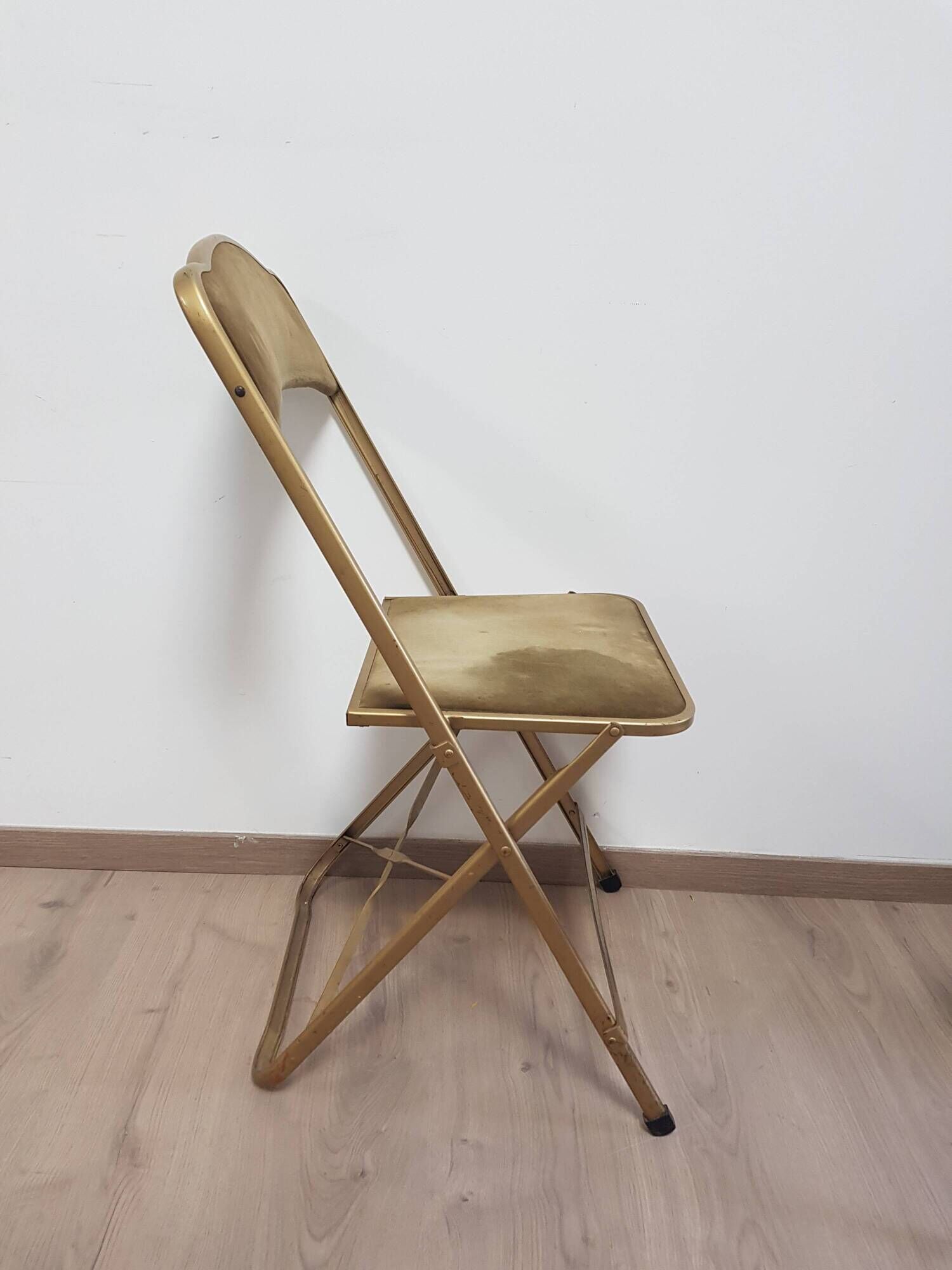 Set of 4 opera theater folding chairs from the 70s two-tone velvet brass