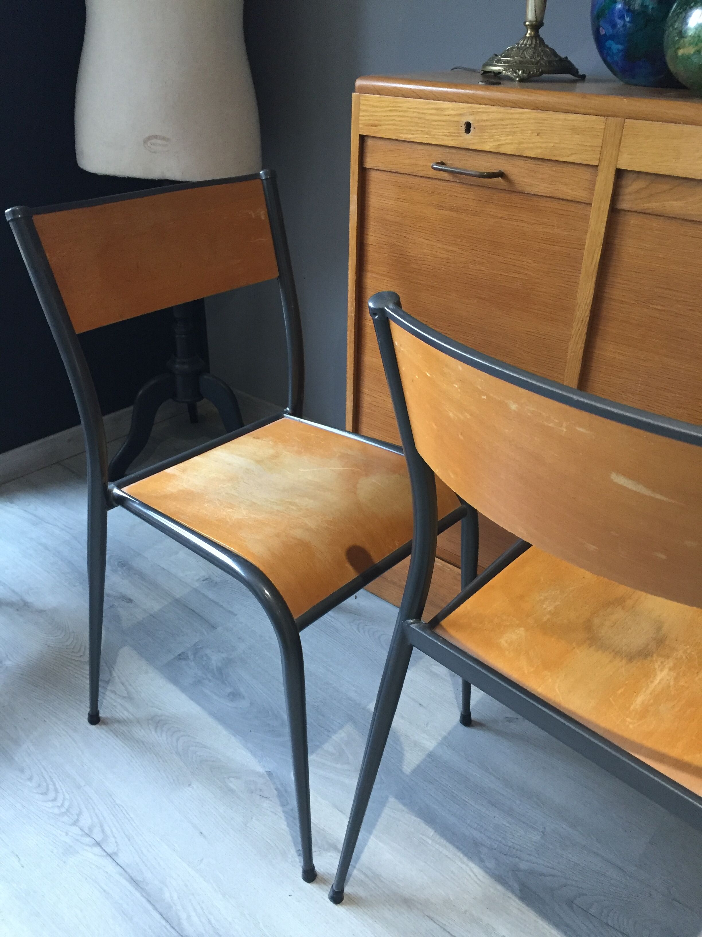6 vintage school chairs compass feet