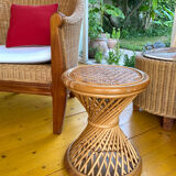 Tabouret diabolo sellette en rotin