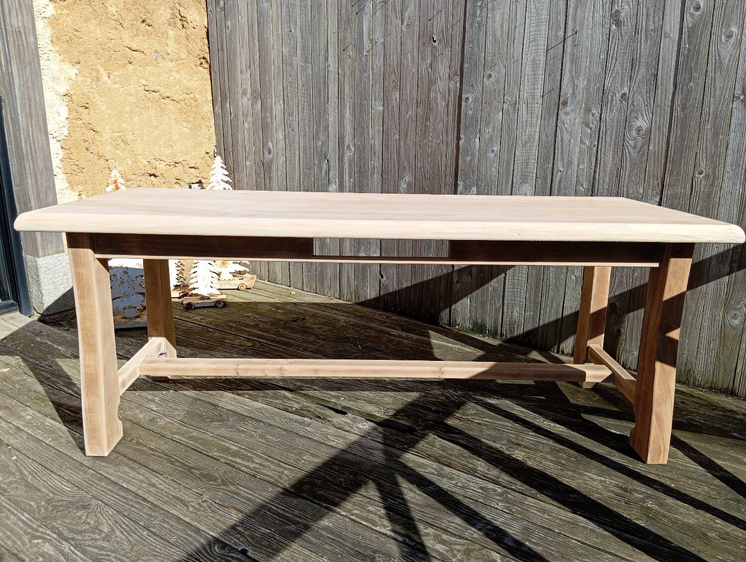 Raw wood farmhouse table