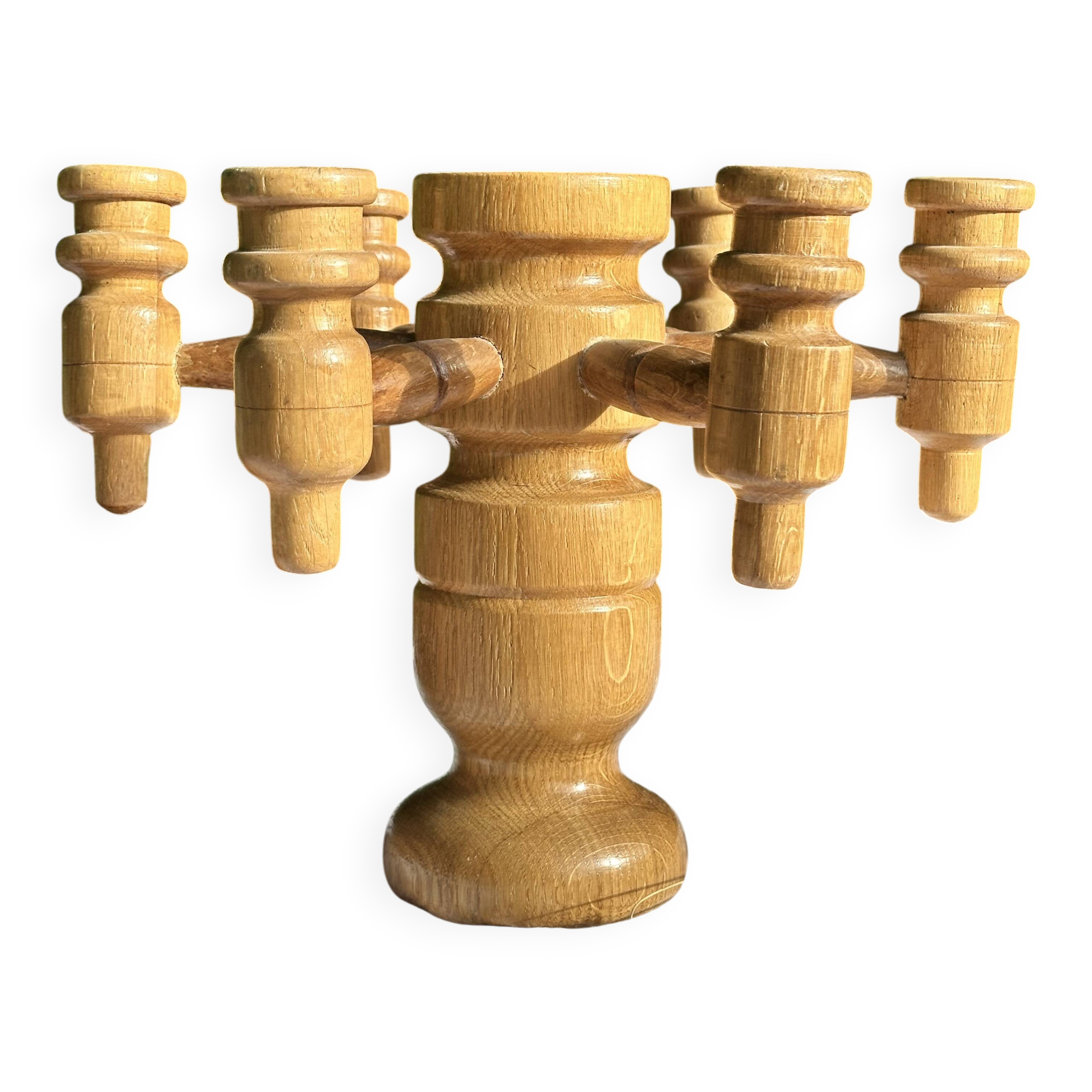 Vintage Scandinavian Candle Holder in Natural Wood, 60s Design - 7 Candles