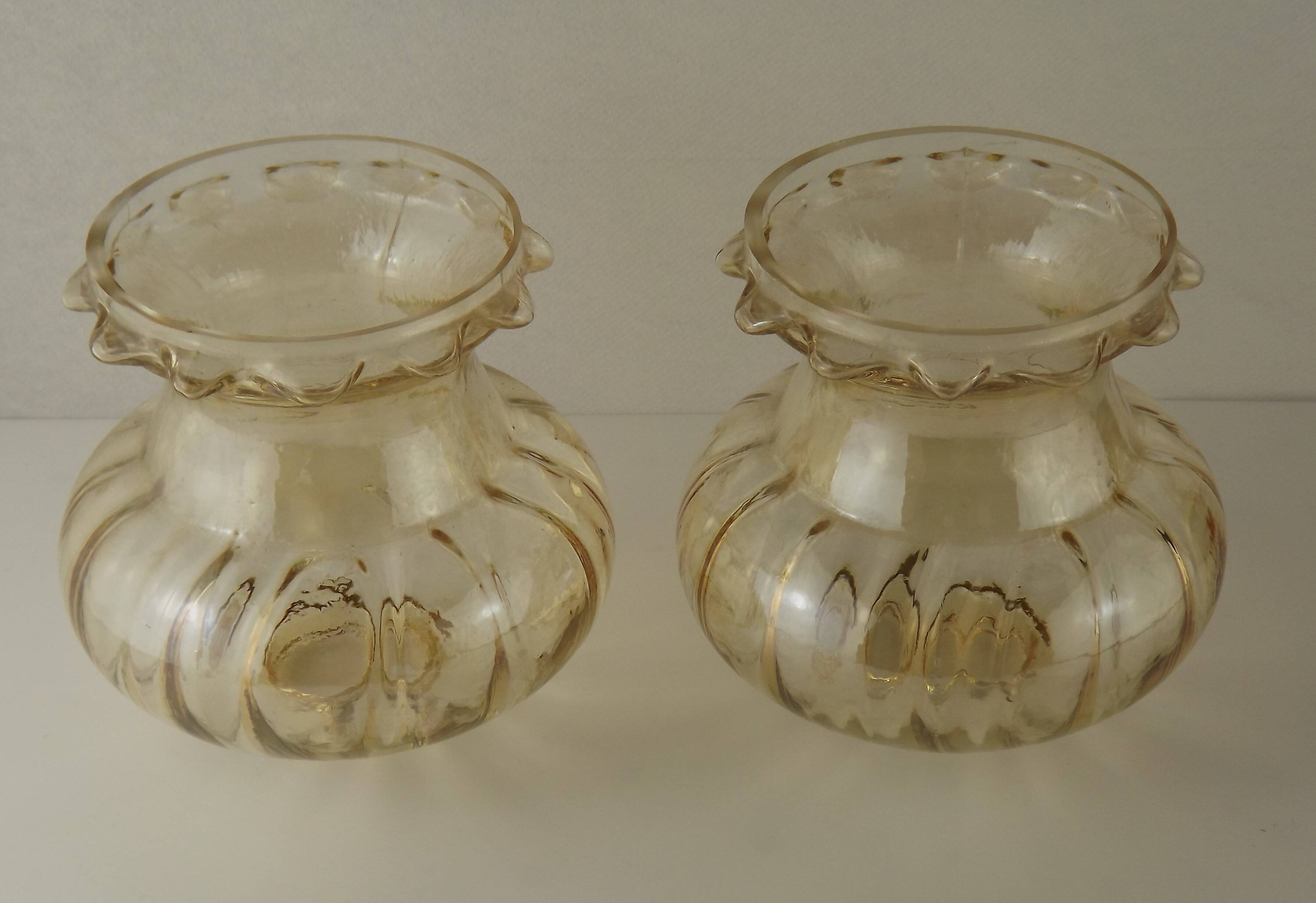 Matching Pair Mid Century Amber Glass Bubble Glass Replacement Shades 5593