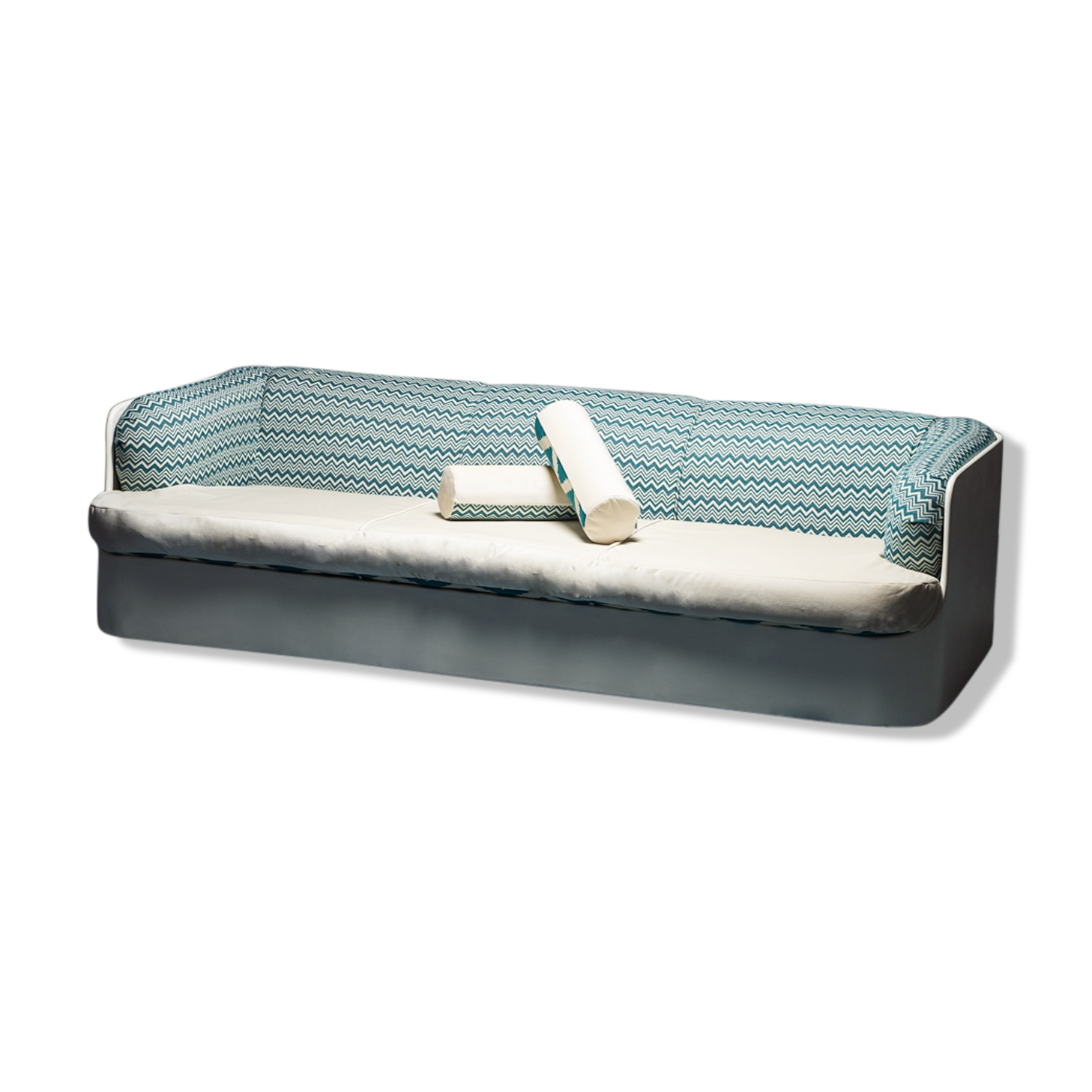 Three-seater sofa space age velvet 70s vintage modernariato