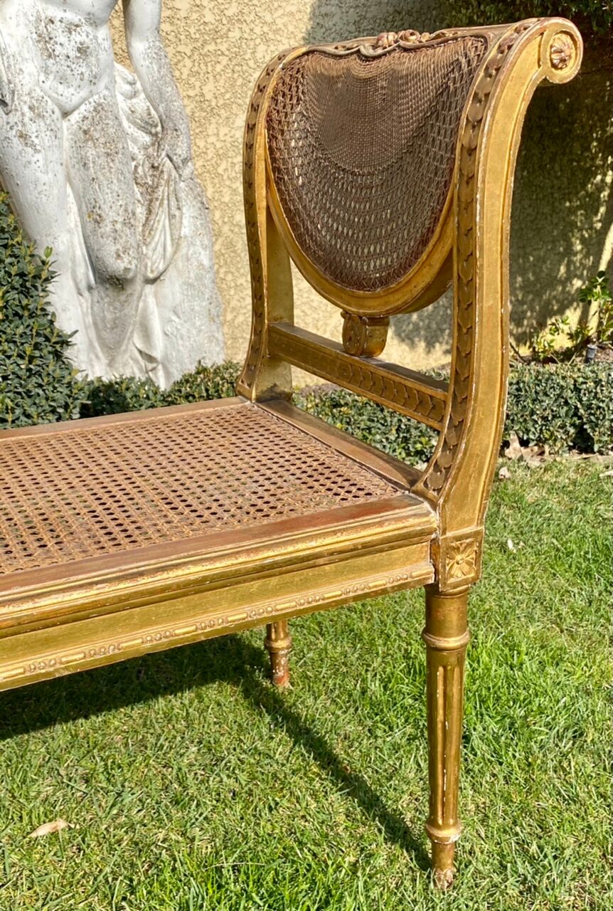 Petite Banquette Bois Doré and Cannage Style Louis XVI