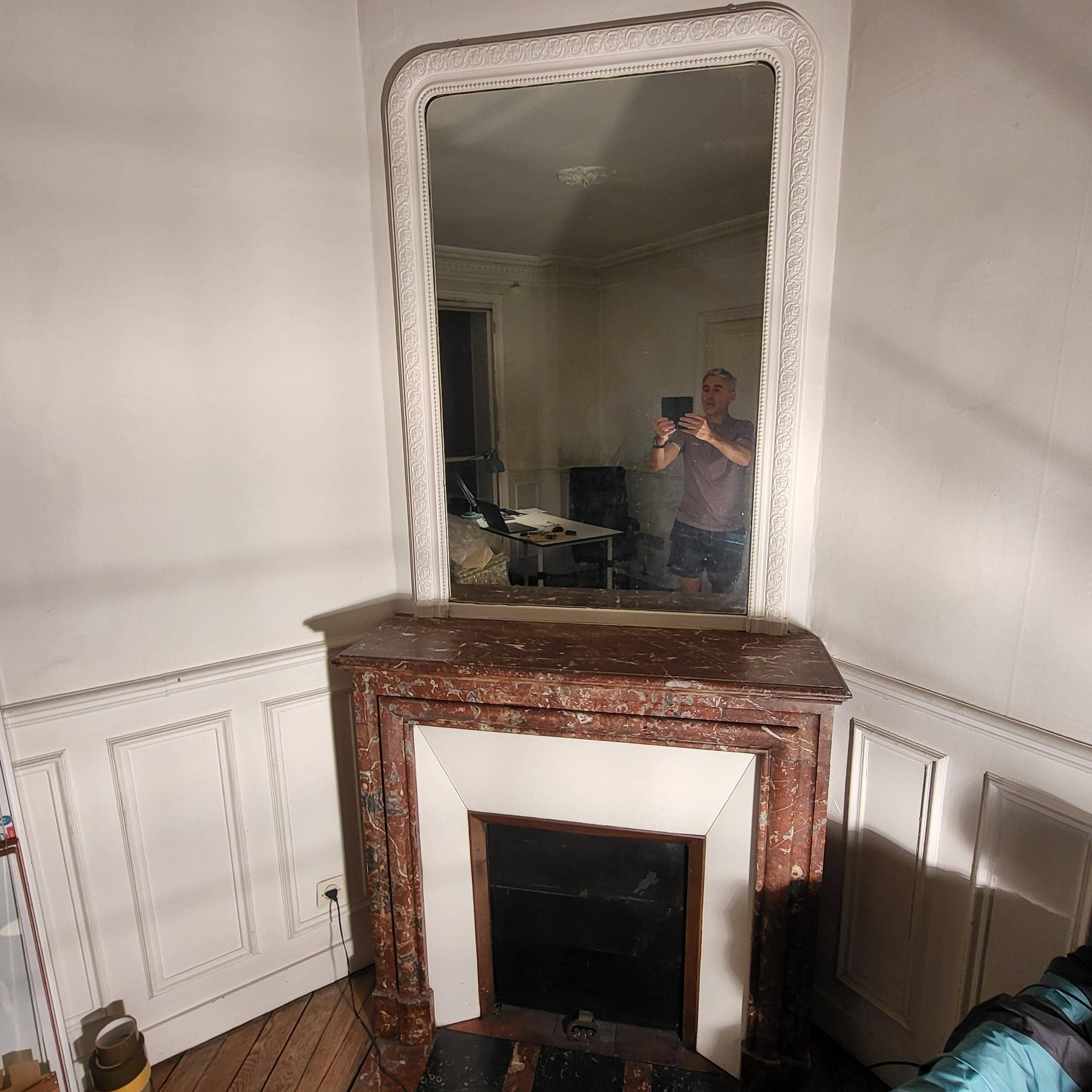 Antique red marble fireplace – Haussmann/Louis-Philippe style – with overmantel