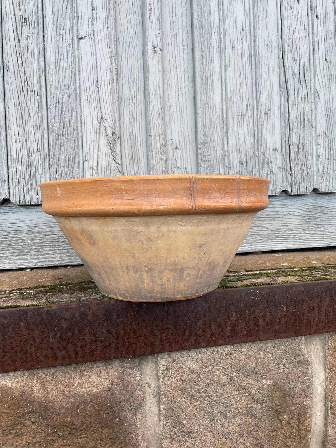Large flat terracotta salad bowl