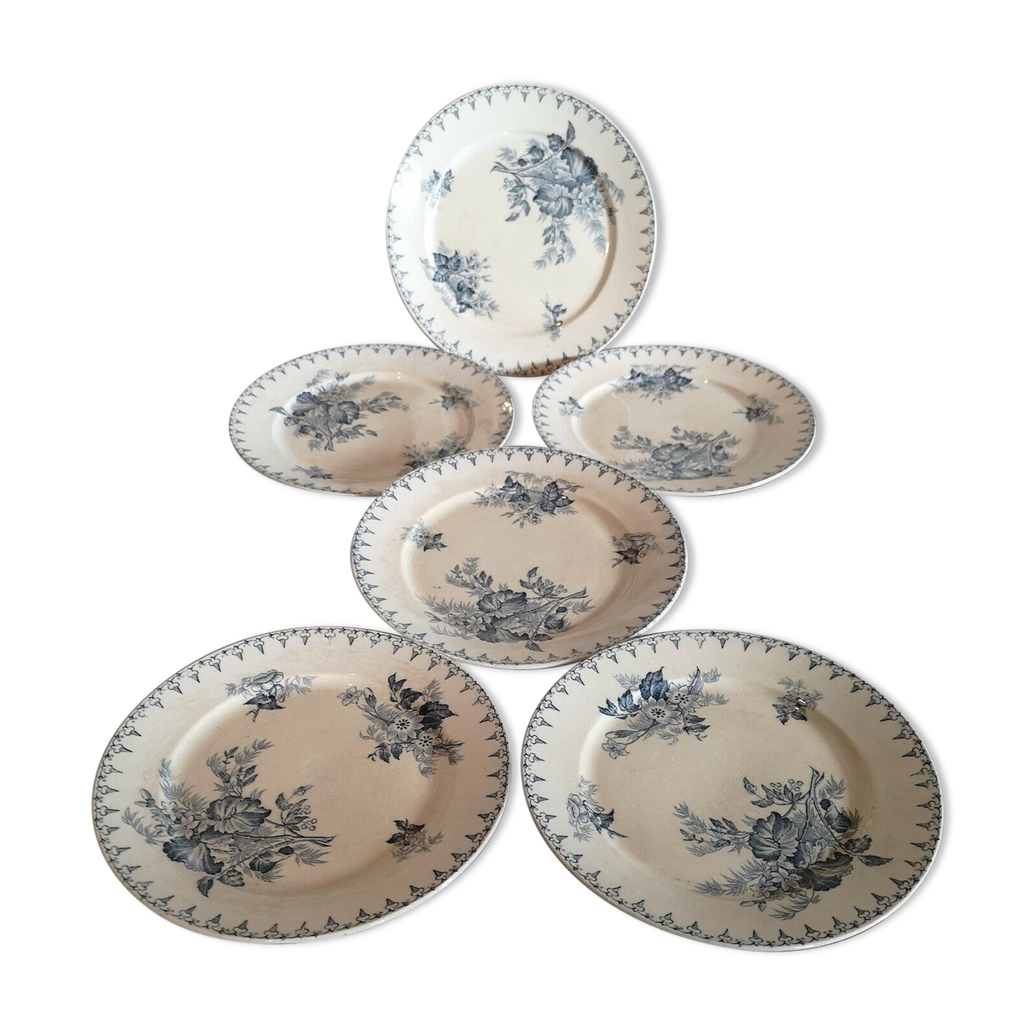 Series of 6 dessert plates in Sarreguemines earthenware model Flore style