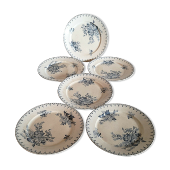 Series of 6 dessert plates in Sarreguemines earthenware model Flore style